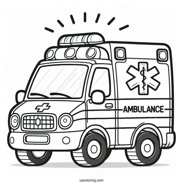 Simple Ambulance Coloring Page For Preschoolers