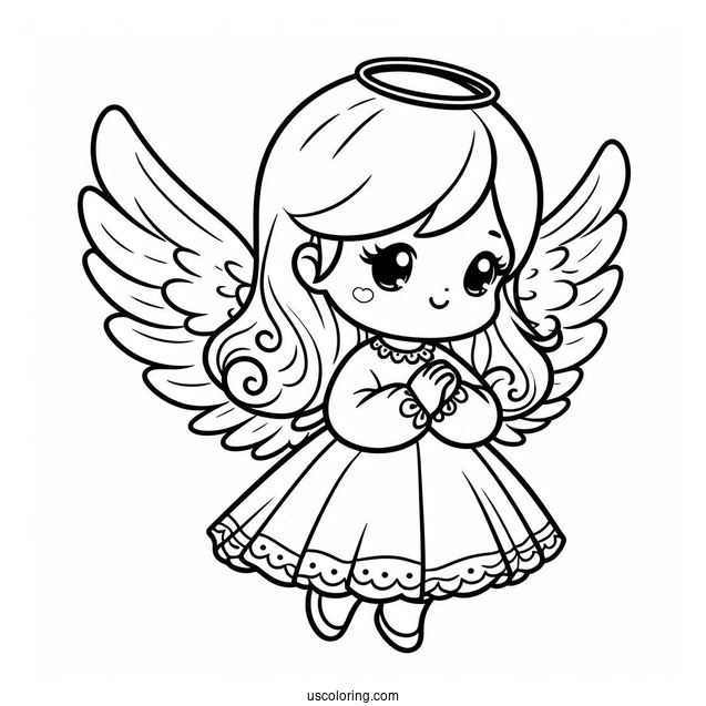 Coloring Page Of a Cute Angel For Kids