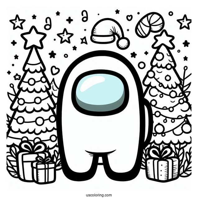 Christmas Themed Among Us Coloring Page