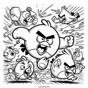 Angry Birds Charging Towards Pigs Coloring Page