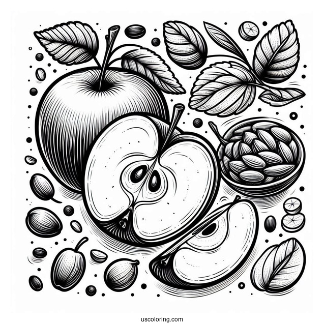 Apple Cut In Half With Seeds Coloring Sheet