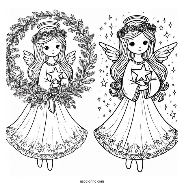 Angel Holding Star With Christmas Wreath