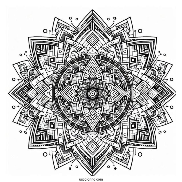 Complex Geometric Abstract Coloring Page