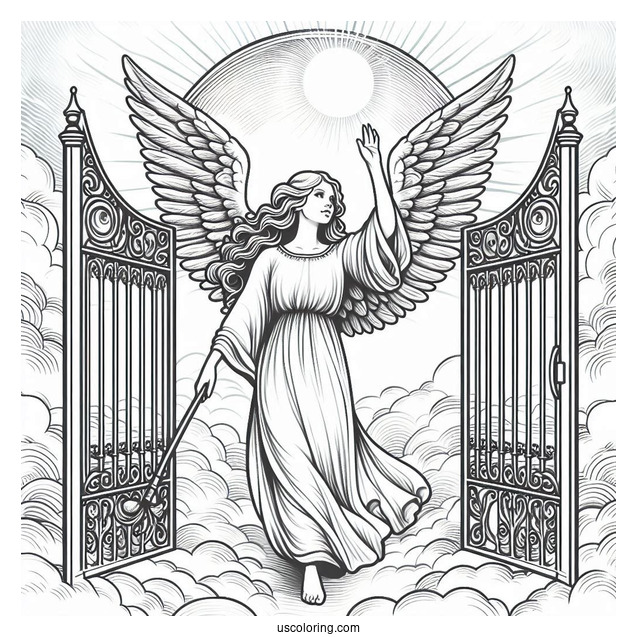 Detailed Angel At Heavens Gate To Color