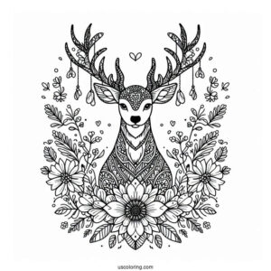 Majestic Deer With Flowers Inside An Animal Mandala Coloring Page