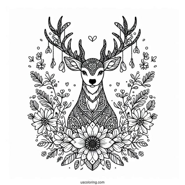 Majestic Deer With Flowers Inside An Animal Mandala Coloring Page