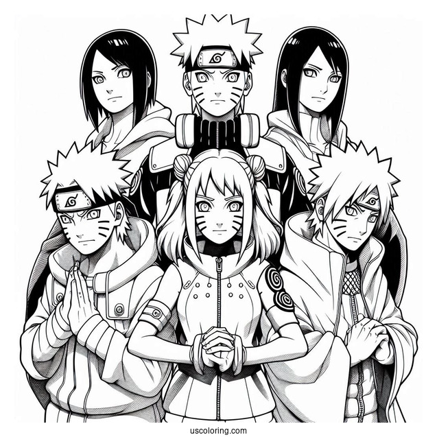 Naruto Team Seven With Iruka Coloring In