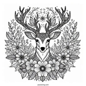 Majestic Deer With Flowers Inside An Animal Mandala Coloring Page