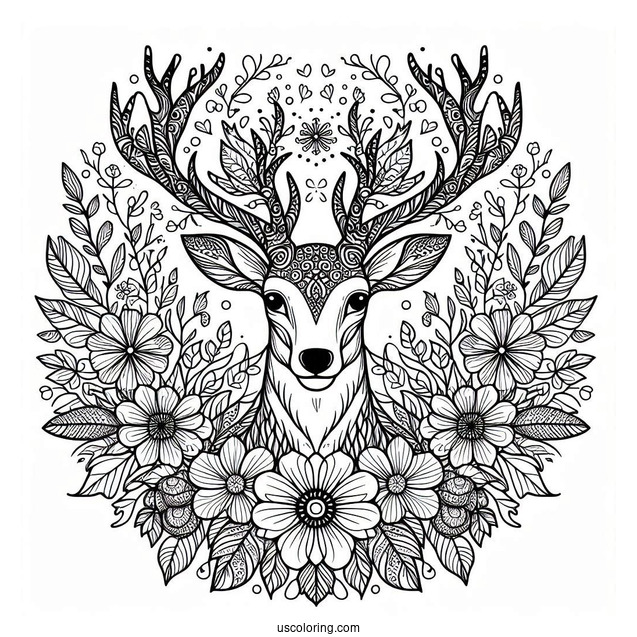 Majestic Deer With Flowers Inside An Animal Mandala Coloring Page