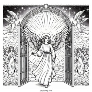 Detailed Angel At Heavens Gate To Color