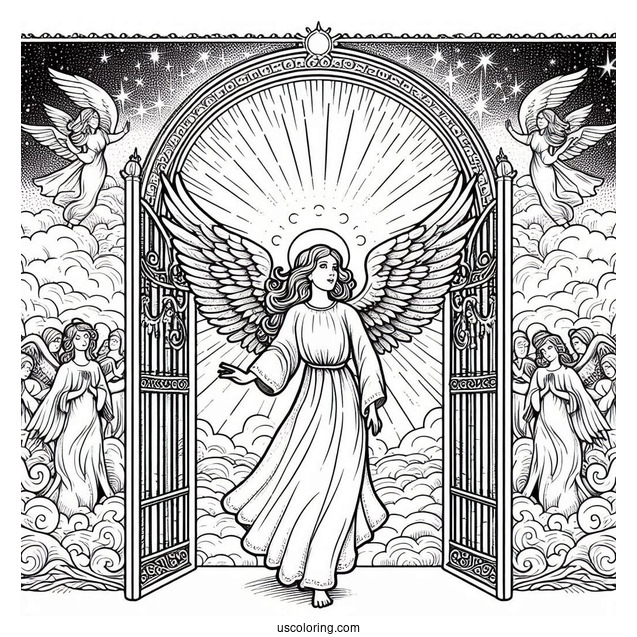 Detailed Angel At Heavens Gate To Color