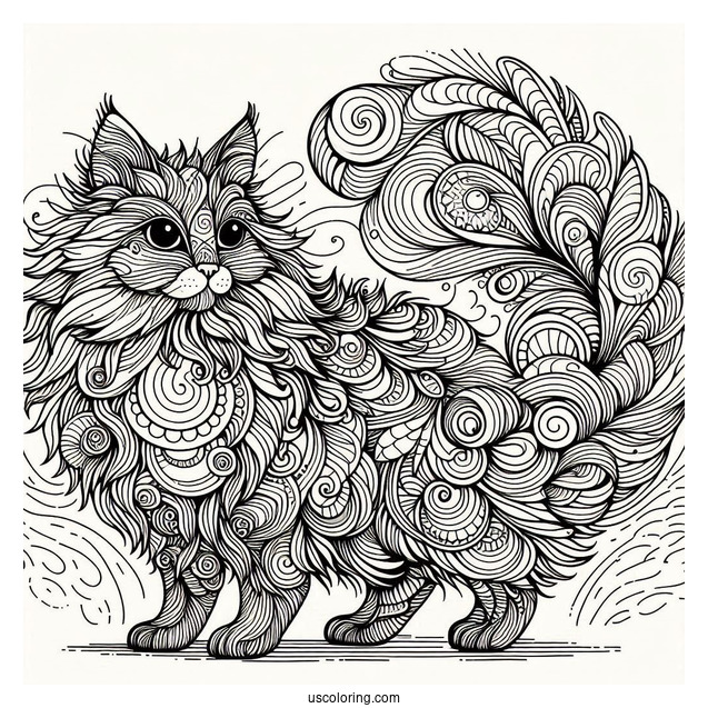 Detailed Furry Cat Abstract Coloring Page