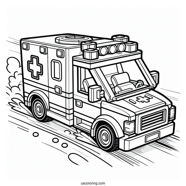 Lego Ambulance Coloring Page Speeding On The Road