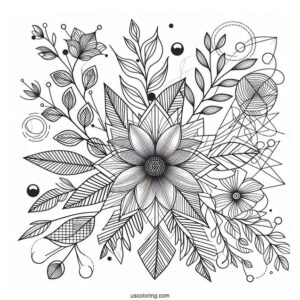 Flowers And Geometric Abstract Coloring Page