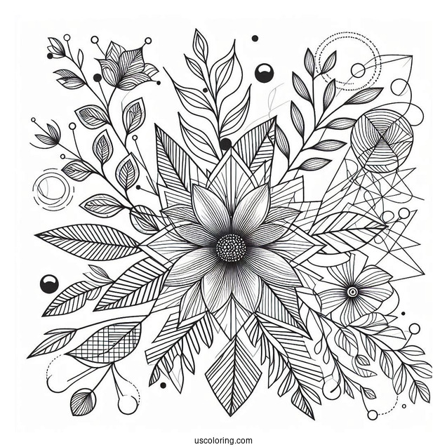 Flowers And Geometric Abstract Coloring Page