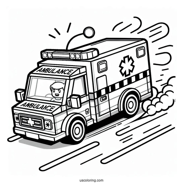 Lego Ambulance Coloring Page Speeding On The Road
