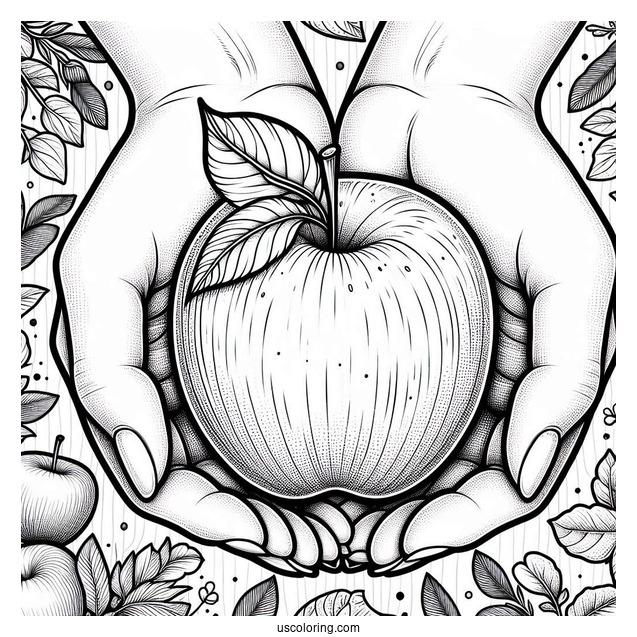 Hands Holding Mcintosh Apple Coloring Sheet