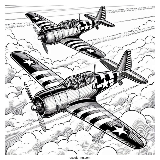Warbird Planes Flying In Tandem To Color