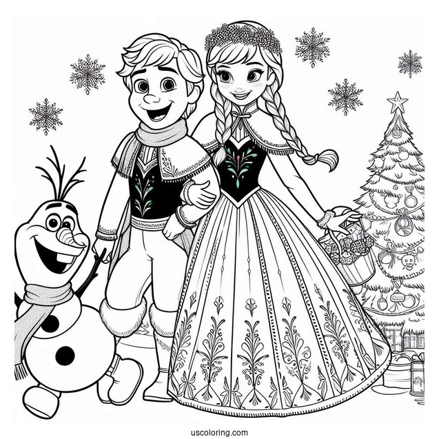 Anna And Olaf In Christmas Outfits Coloring Page