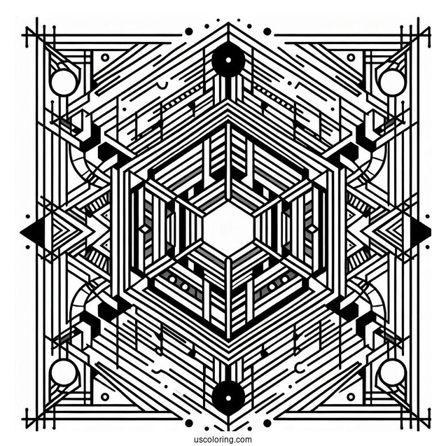 Geometric Abstract Coloring Page Art With Stripes