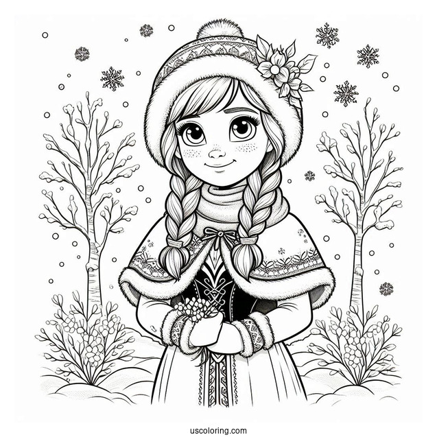 Detailed Anna In Winter Coloring Page