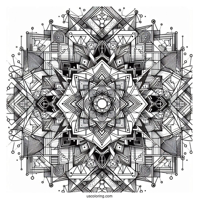 Complex Geometric Abstract Coloring Page