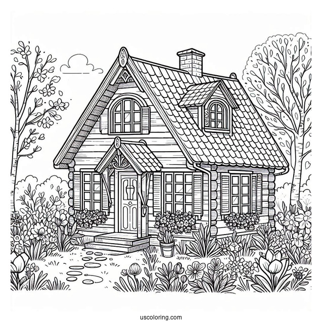 Lovely Spring Cottage In April Coloring Page