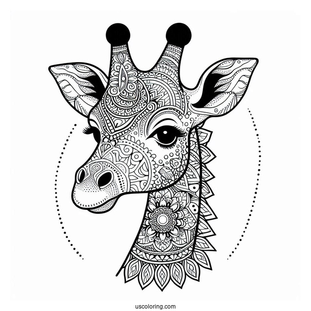 Elegant Giraffe Head Animal Mandala Coloring Page