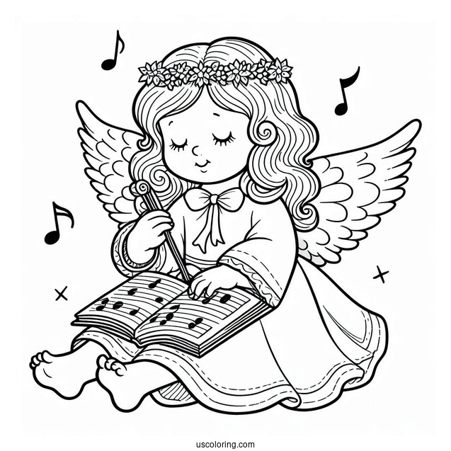 Coloring Page Of Angel Playing Music