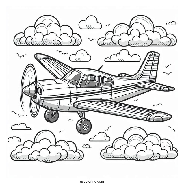Private Plane Flying In The Clouds To Color