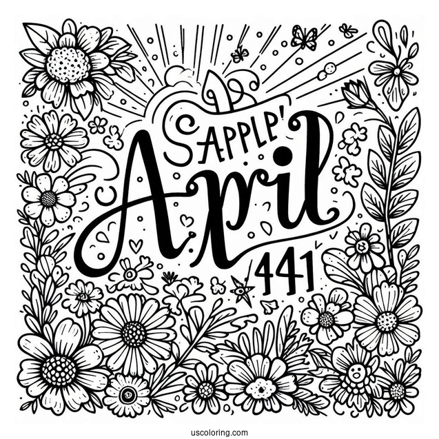 April Coloring Page Fun Word On A Sunny Day With Flowers
