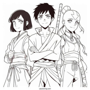 Avatar Aang, Katara, And Sokka Coloring Sheet