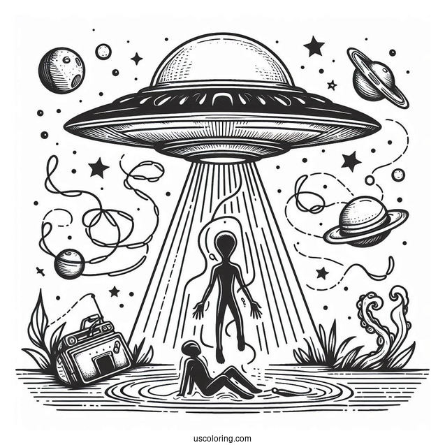 Alien UFO Abducting a Human To Color