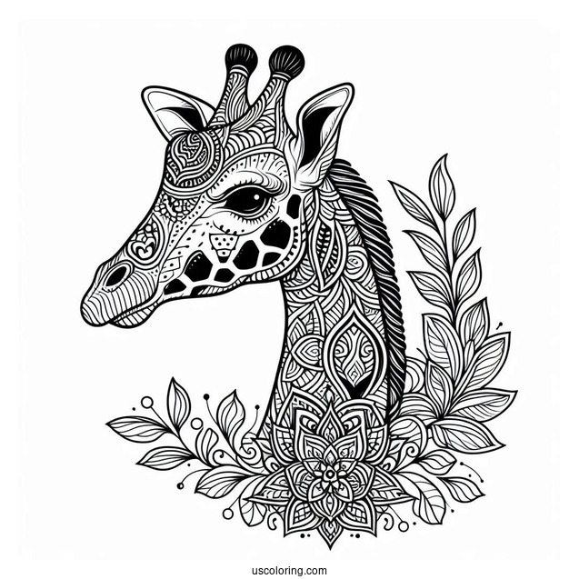 Elegant Giraffe Head Animal Mandala Coloring Page