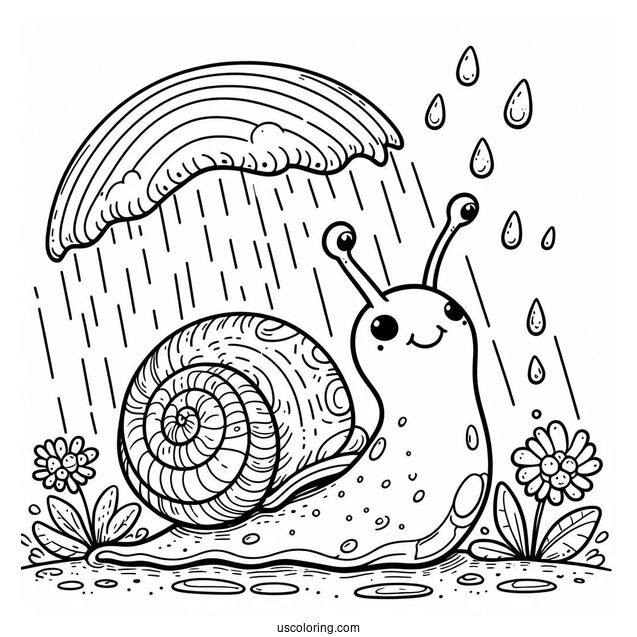 Snail Crawling Under April Coloring Page Showers For Kids