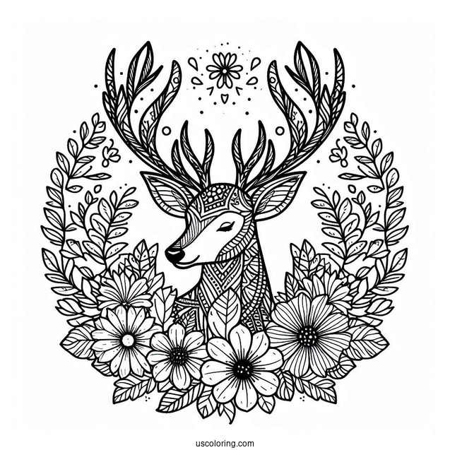 Majestic Deer With Flowers Inside An Animal Mandala Coloring Page