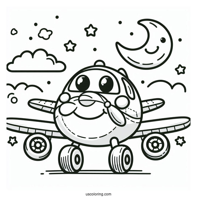 Smiling Cartoon Plane To Color For Kids