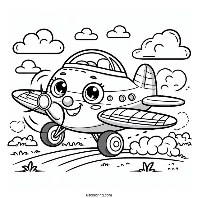 Smiling Cartoon Plane To Color For Kids