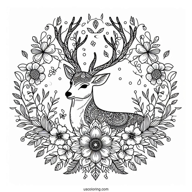 Majestic Deer With Flowers Inside An Animal Mandala Coloring Page