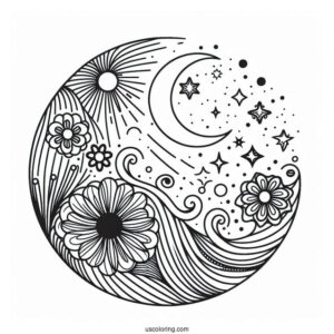 Circles, Stars, And Flowers Abstract Coloring Page