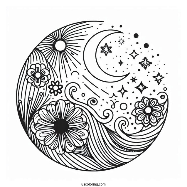 Circles, Stars, And Flowers Abstract Coloring Page