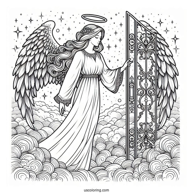 Detailed Angel At Heavens Gate To Color