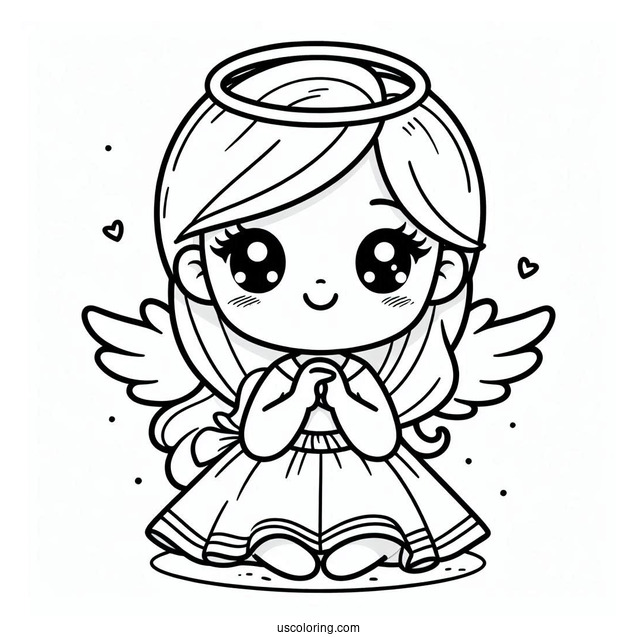 Coloring Page Of a Cute Angel For Kids