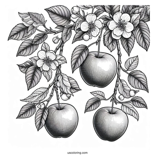 Three Empire Apples Hanging From Tree