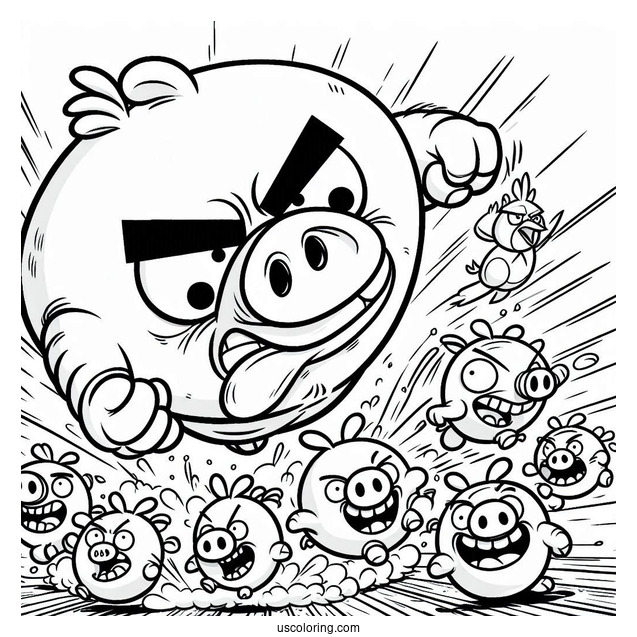 Cartoon Hal Attacking Pigs Coloring Sheet