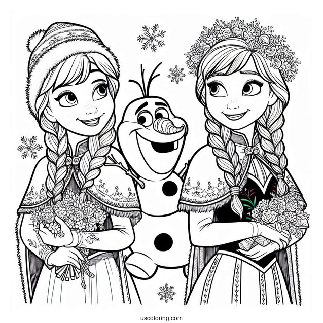 Anna And Olaf In Christmas Outfits Coloring Page