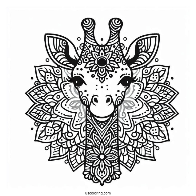Elegant Giraffe Head Animal Mandala Coloring Page