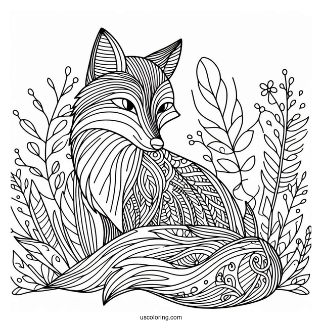 Fox In Nature Abstract Coloring Page For Kids