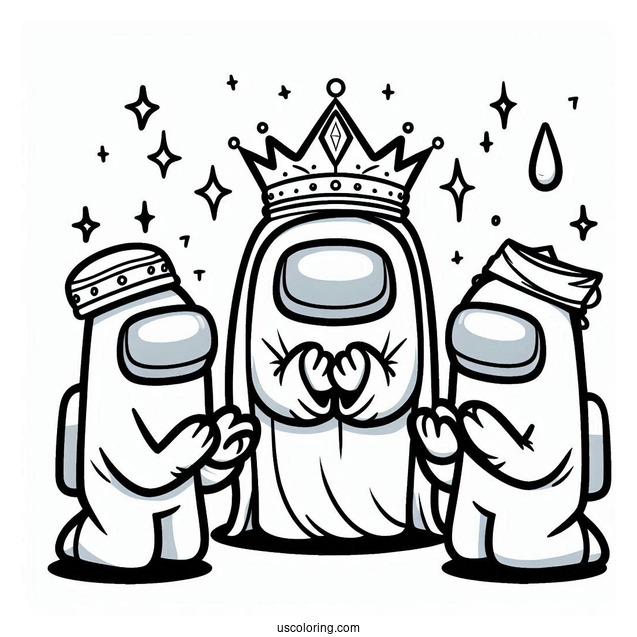 Among Us Queen With Begging Crewmates