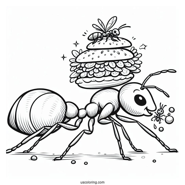 Ant Coloring Page Carrying Food With Queen Ant On Top